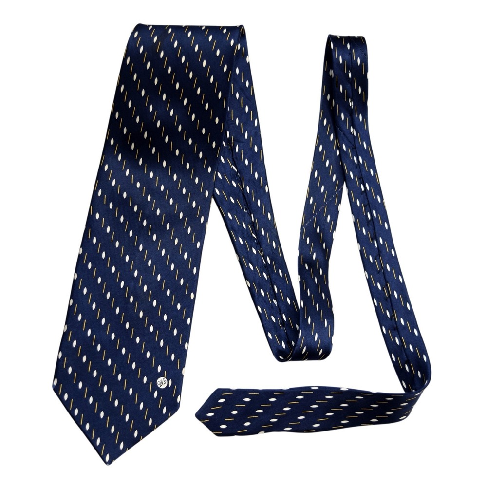 Vintage Versace Classic V2 Mens Silk Tie Navy Blue Printed Pattern Wide 4" READ